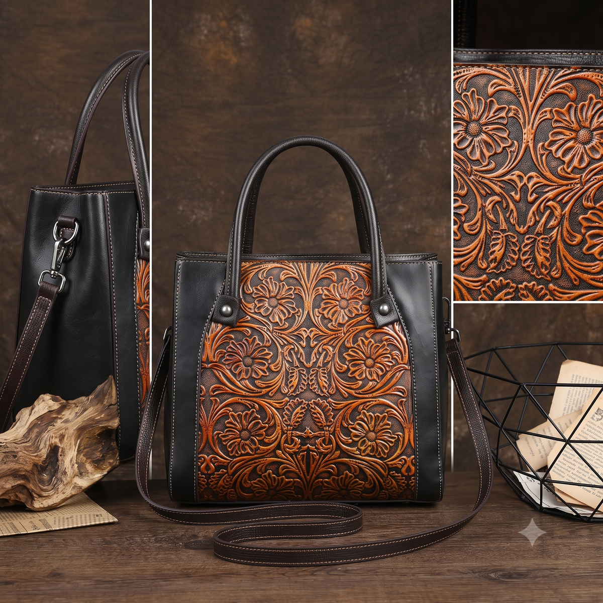 Hand-Carved Single Shoulder Bag